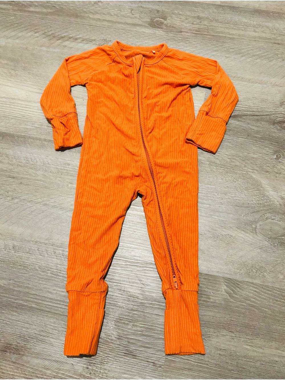 Blake & Rae Bamboo Rust Orange Ribbed baby Romper Sleeper Pajama Outfit 0-3 Mo